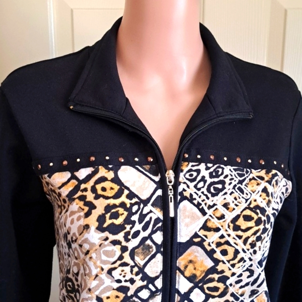 Alfred Dunner Black and Tan Blazer with Bold Design Size 12 - Picture 4 of 11